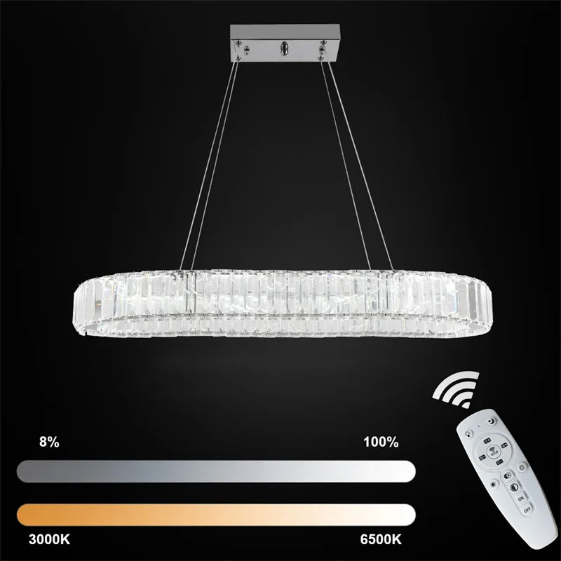Modern Crystal Rings Led Chandelier Indoor Luxury Ceiling Lamp Dimming And Remote Control Pendan Lighting Chrome Lustre Fixtures