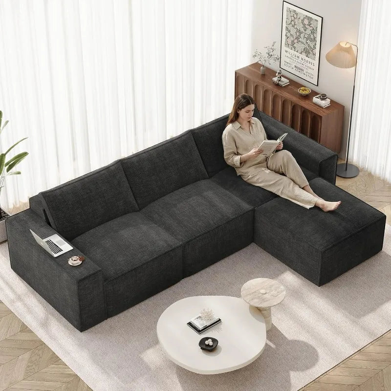 Vesgantti Modular Sectional Boneless Couch, Modern Sofa with Ottoman & Deep Seat, Convertible Chenille L Shaped Cloud Couches