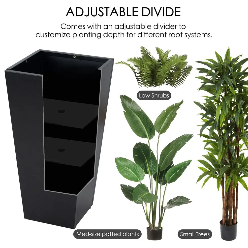 30 Hx15.4 Lx15.4 W Tall Taper Black Metal Planter Flower Plant Pot Indoor Outdoor Planters Steel Flower Pot AllWeather Use  -HOT