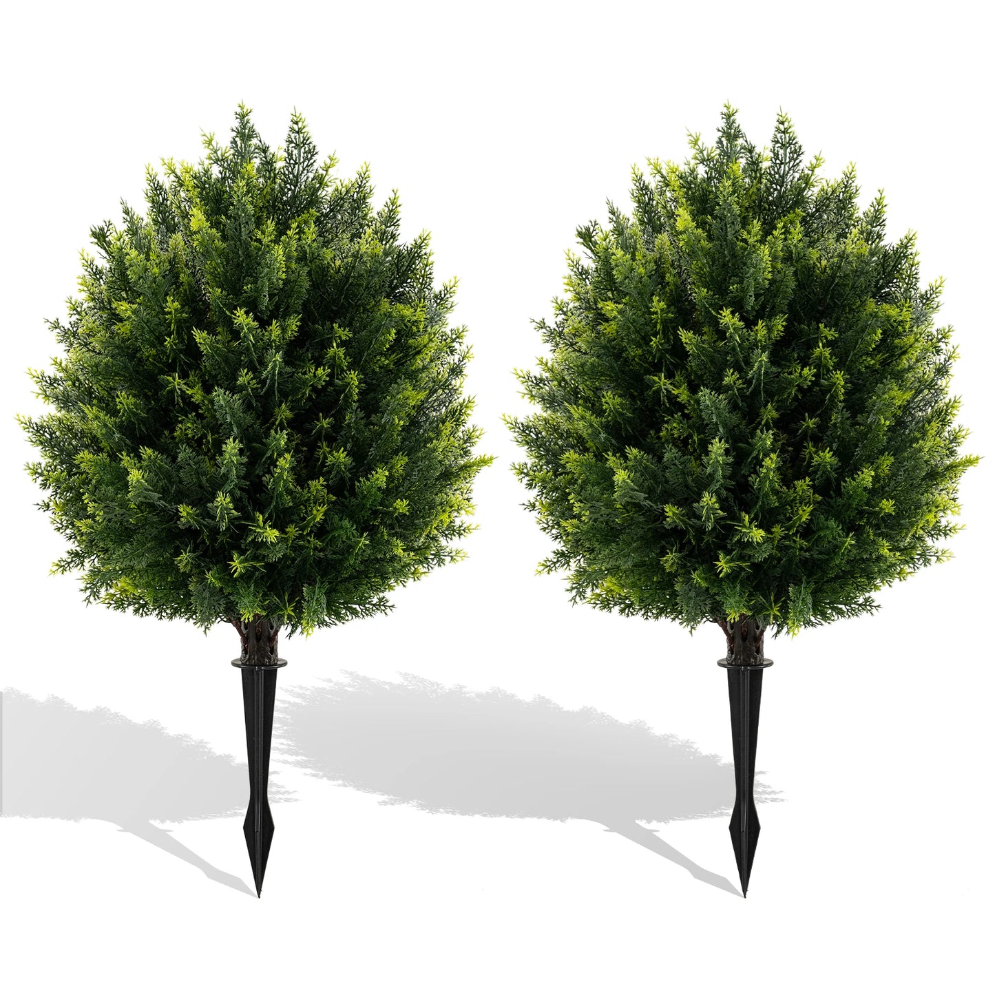 2 Pack 24" Artificial Cypress Topiary Ball Tree Set w/ Ground Spike Decoration