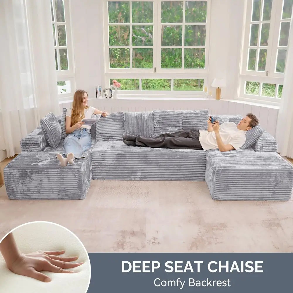 U Shaped Sectional Couches with Chaise Lounge, No Assembly Required Deep Seat Modular Cloud Sofa for Living Room 1PCS, BedroomL