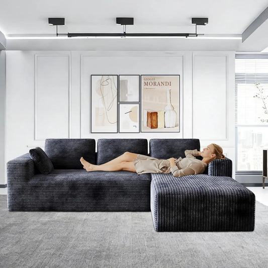 106" Corduroy Sectional Couch, Boneless L Shaped Couch with Deep Seat, Cloud Foam Sofa with Oversized Chaise,, Customized