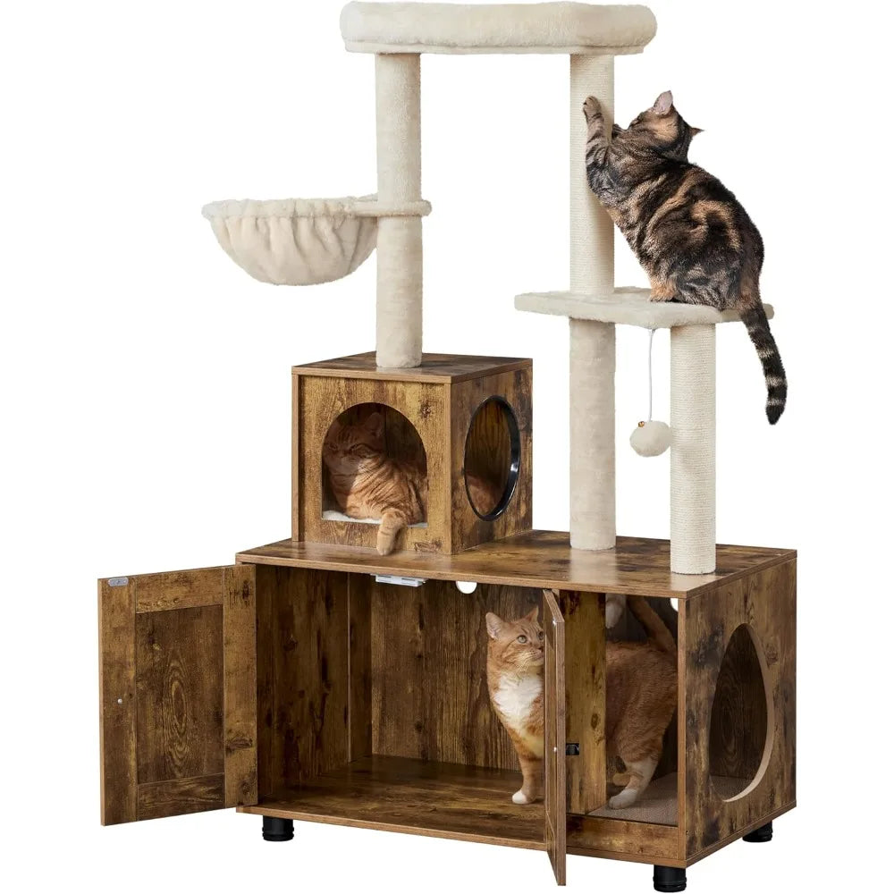 Yaheetech 53-Inch Cat Tower with Wood Litter Box and Condo, Scratching Posts, and Perch for Indoor Cats