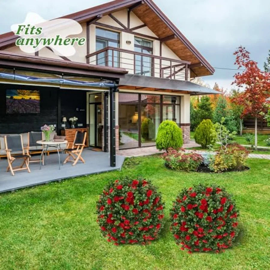2 Pack 23.6 Artificial Flowering Topiary Tree Realistic Fake Plants with Ground Spike UV Resistant for Outdoor Indoor Porch Gar