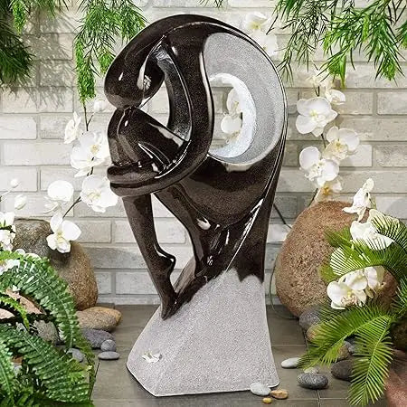 Graceful Form 43" High Large Modern Zen Indoor Outdoor Decor Resin Floor Fountain with Light LED Tall Standing Water Feature for