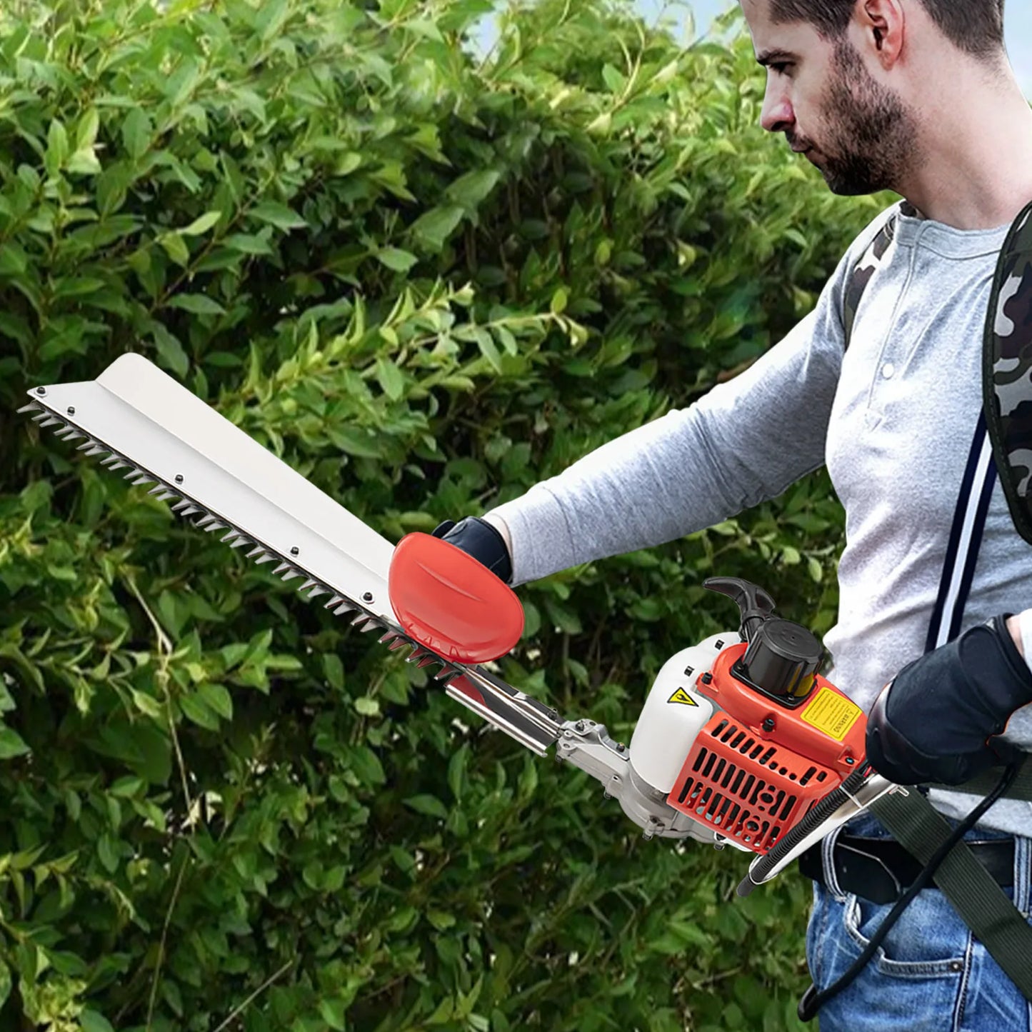 22.5cc Gasoline Hedge Trimmer, 27.5 Inch Single Blade Brush Cutter with Anti-Vibration Handle, 2-Stroke Garden Trimmer