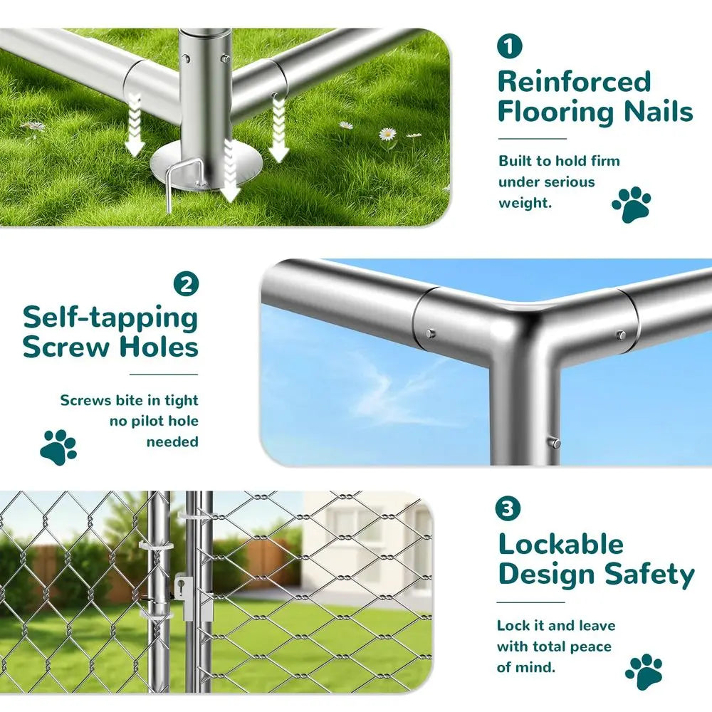 Large Outdoor Dog Kennel Outside for Large Dogs, Heavy Duty Dog Enclosure with Wire Mesh Fence, Lock amp Waterproof Cover