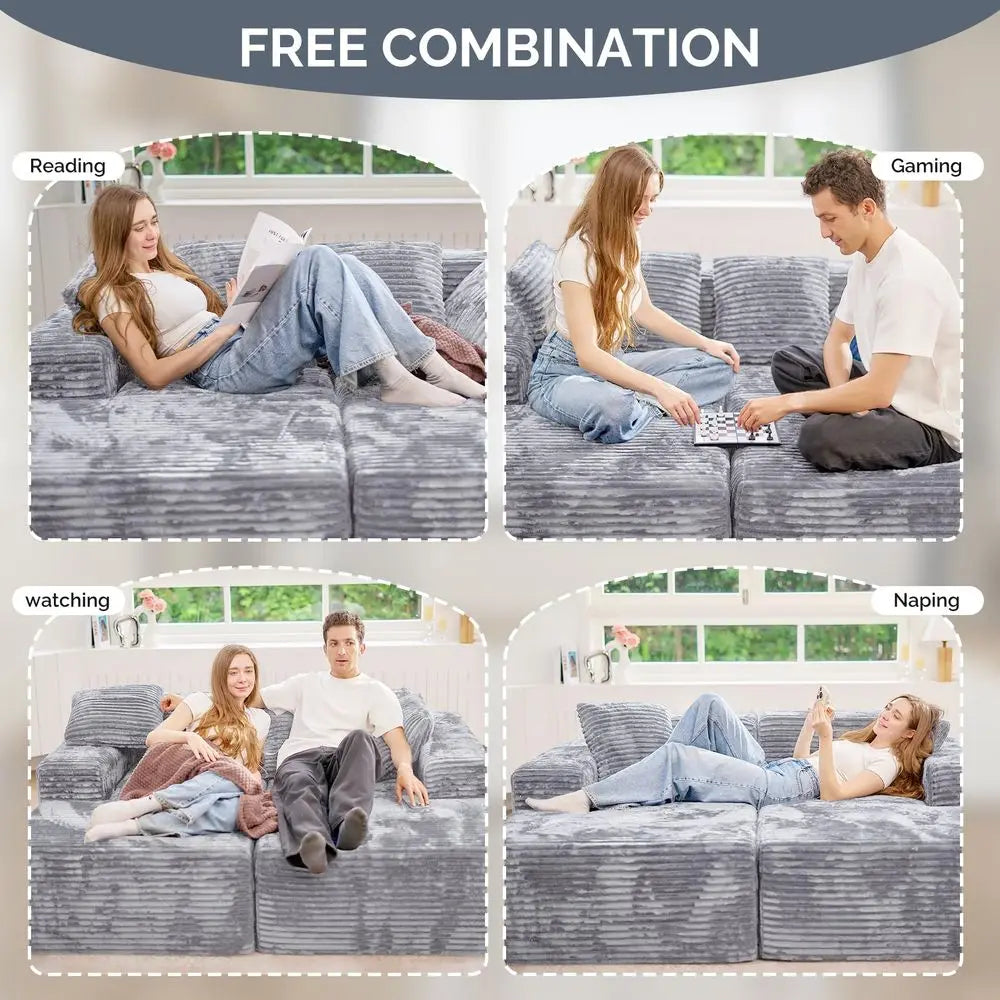 U Shaped Sectional Couches with Chaise Lounge, No Assembly Required Deep Seat Modular Cloud Sofa for Living Room 1PCS, BedroomL