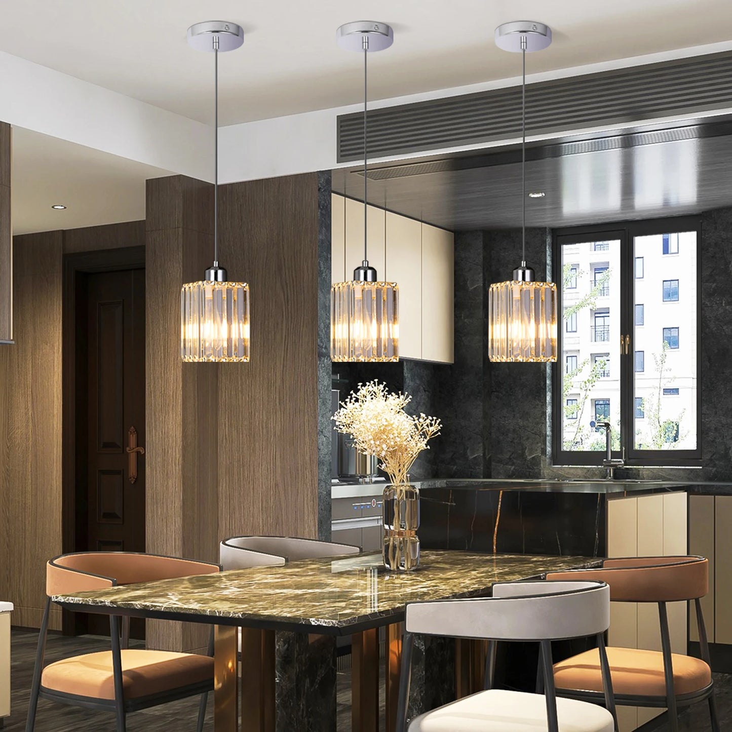 Modern Crystal Ceiling Lamp Glass Pendant Light Living Dining Room Nordic Chandelier Home Hotel Decor Luminaire Bright Fixture