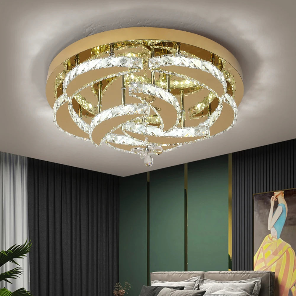 Flower Led Ceiling Lamp Modern Crystal Drop Chandelier Pendant Light Ceiling Light Home Decor Fixtures Living Room RC Dimming