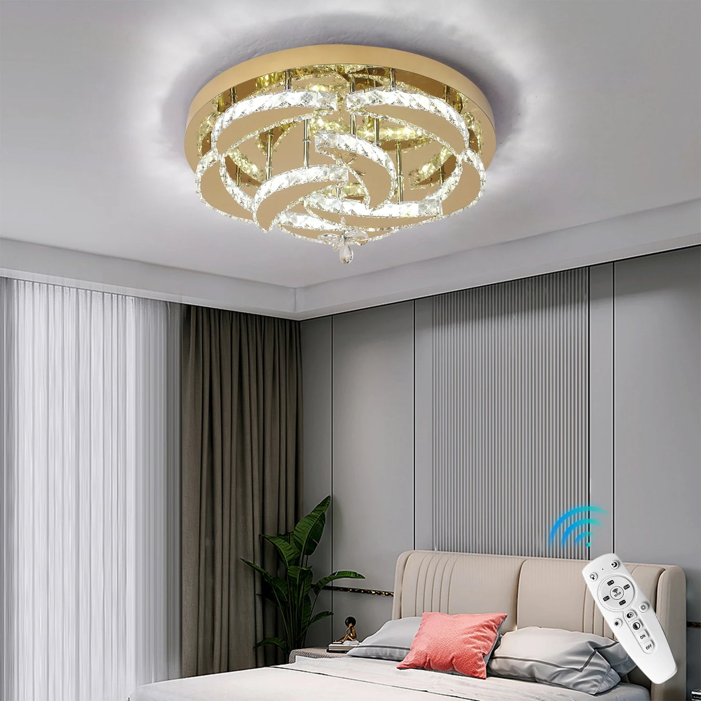 Flower Led Ceiling Lamp Modern Crystal Drop Chandelier Pendant Light Ceiling Light Home Decor Fixtures Living Room RC Dimming