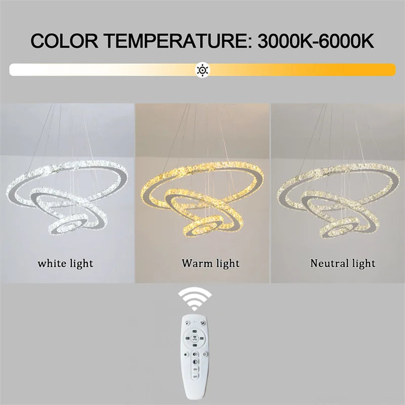 Modern Crystal Rings Led Chandelier Indoor Luxury Ceiling Lamp Dimming And Remote Control Pendan Lighting Chrome Lustre Fixtures