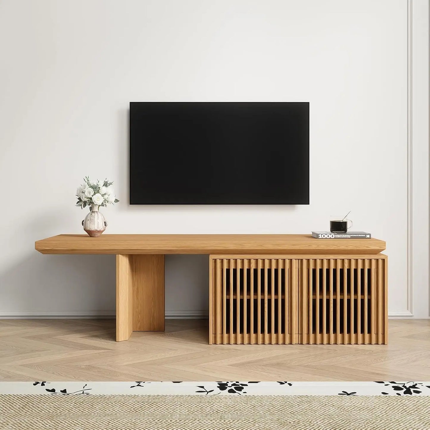 Extendable TV Stand Media Console Cabinet Storage Walnut 55-84 Inch Living Room Bedroom Customized