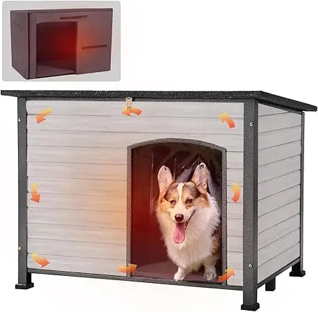 Dog House Insulated Outdoor Dog Kennel with Liner for Winter Large(Off-White)