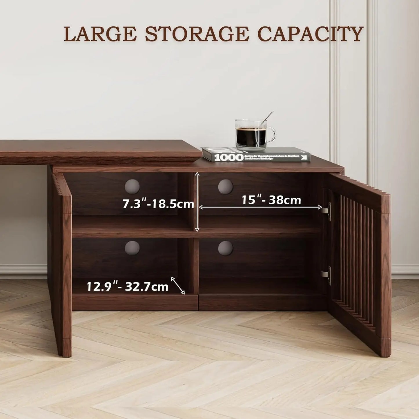 Extendable TV Stand Media Console Cabinet Storage Walnut 55-84 Inch Living Room Bedroom Customized