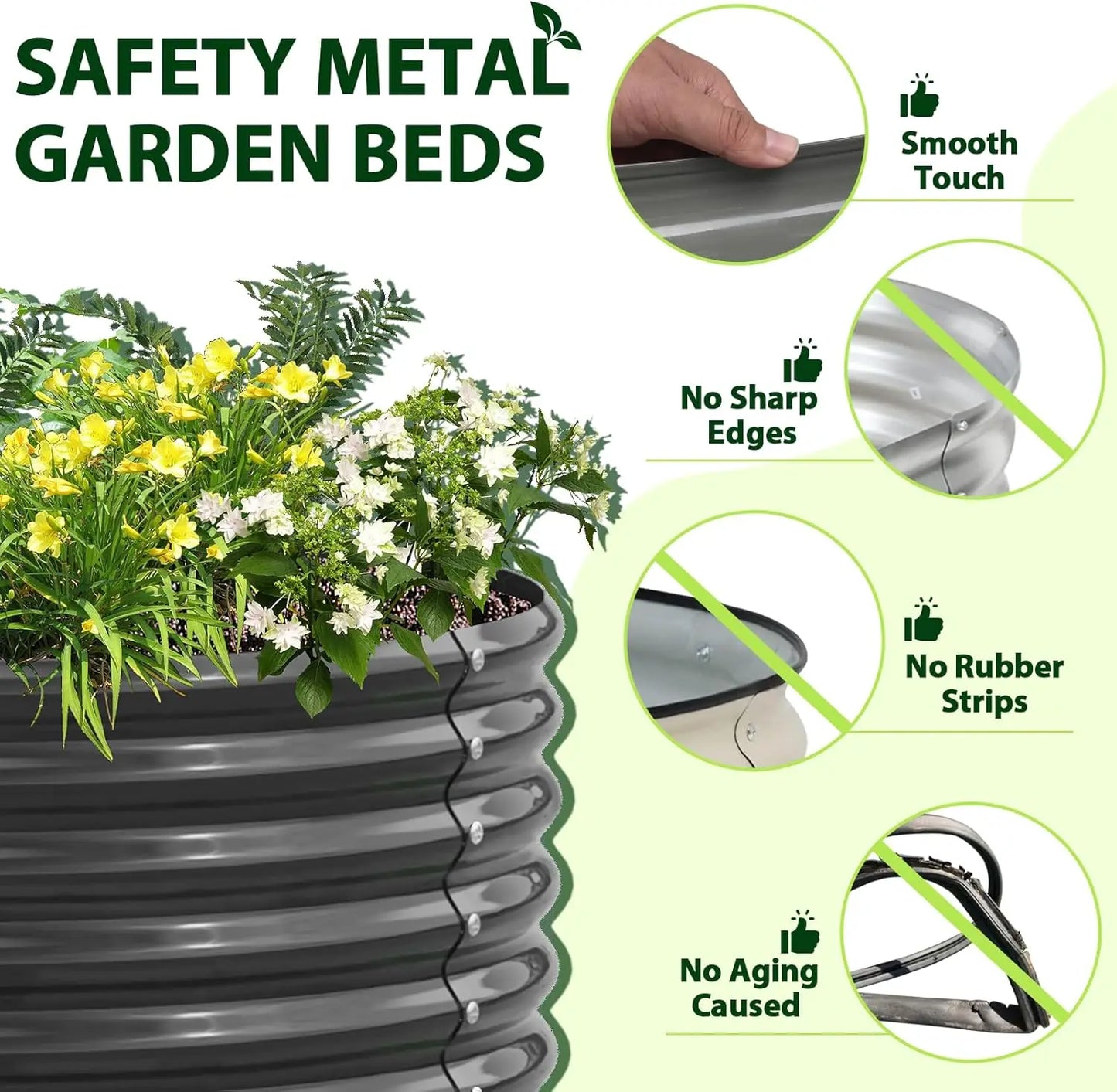 2-Pack 4ft x 18" Tall Galvanized Raised Garden Beds, Round Metal Planter Box for Vegetables Flowers Herb, Anti-Rust & Easy Setup