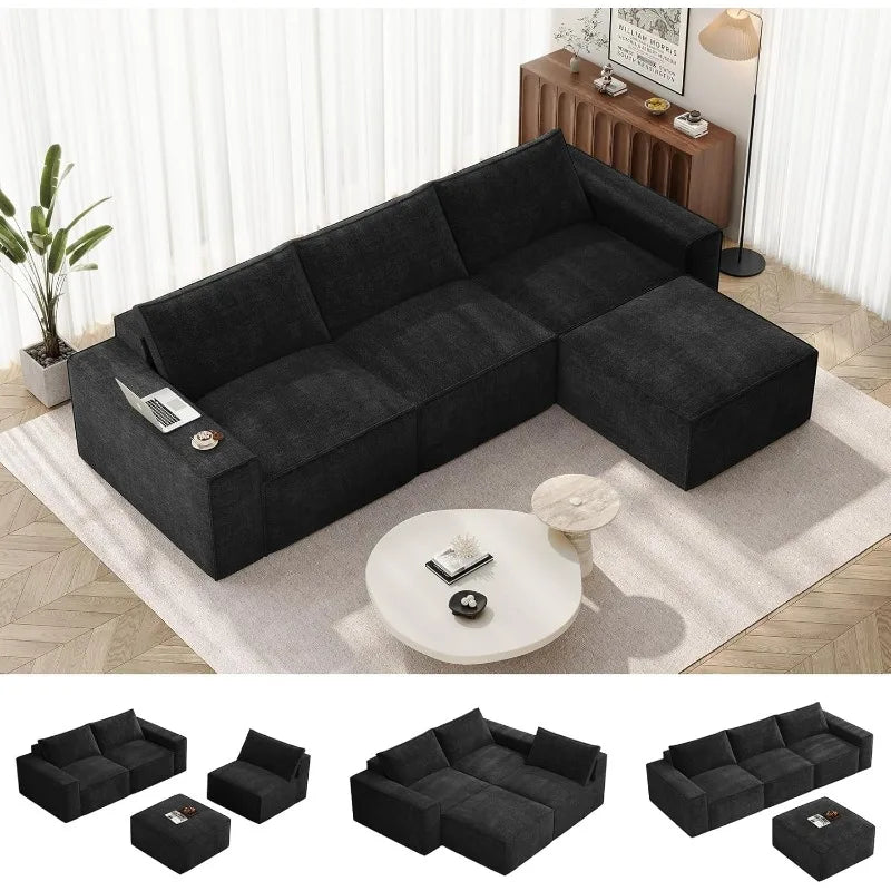Vesgantti Modular Sectional Boneless Couch, Modern Sofa with Ottoman & Deep Seat, Convertible Chenille L Shaped Cloud Couches