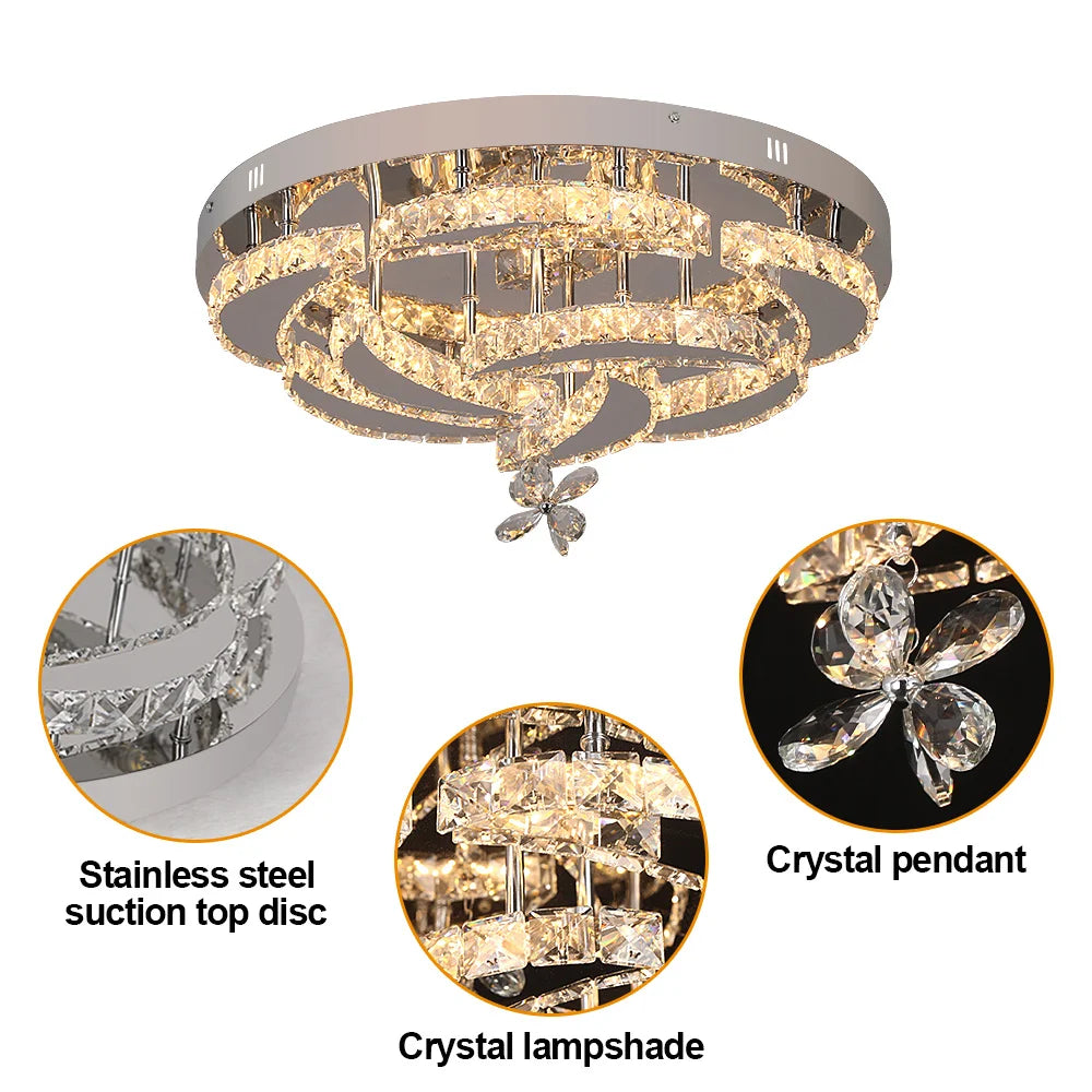 Flower Led Ceiling Lamp Modern Crystal Drop Chandelier Pendant Light Ceiling Light Home Decor Fixtures Living Room RC Dimming