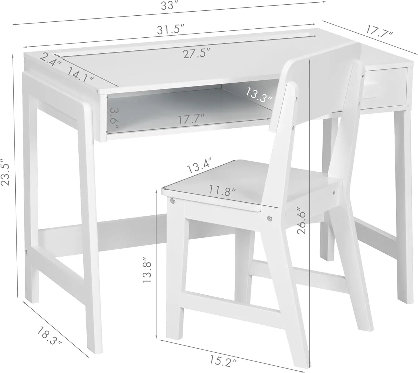 Kids Wooden Desk and Chair Set with Drawers, Study Table for Children's Bedroom & Study Room