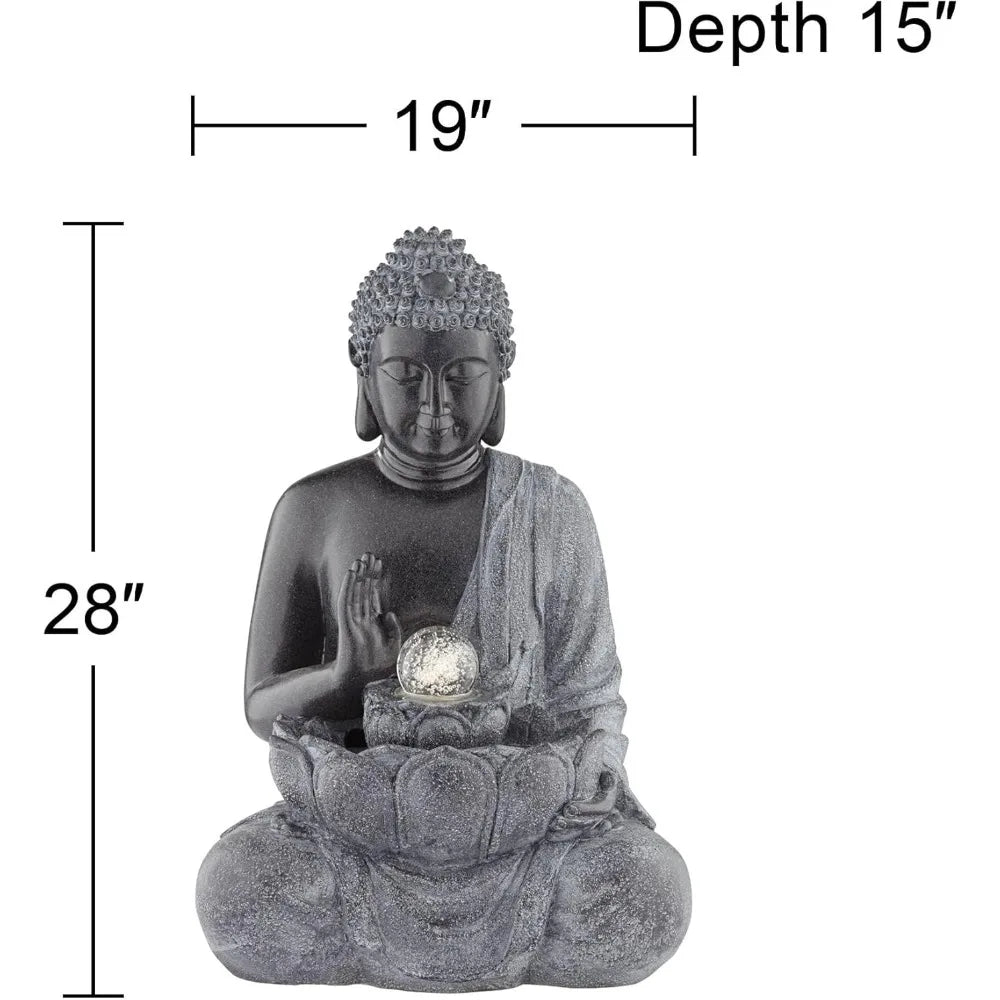 Sitting Buddha 28" High Large Zen Asian Indoor Outdoor Decor Faux Stone Floor Water Fountain with Light LED Standing Water Featu