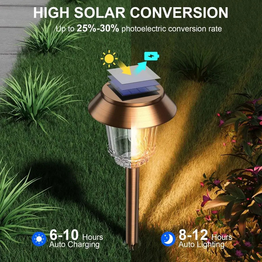 Solar Pathway Lights Outdoor 6 Pack Solar Lights Outdoor Waterproof, 1040 LM Dimmable Auto On Off Solar Outdoors Lights Yard Gar