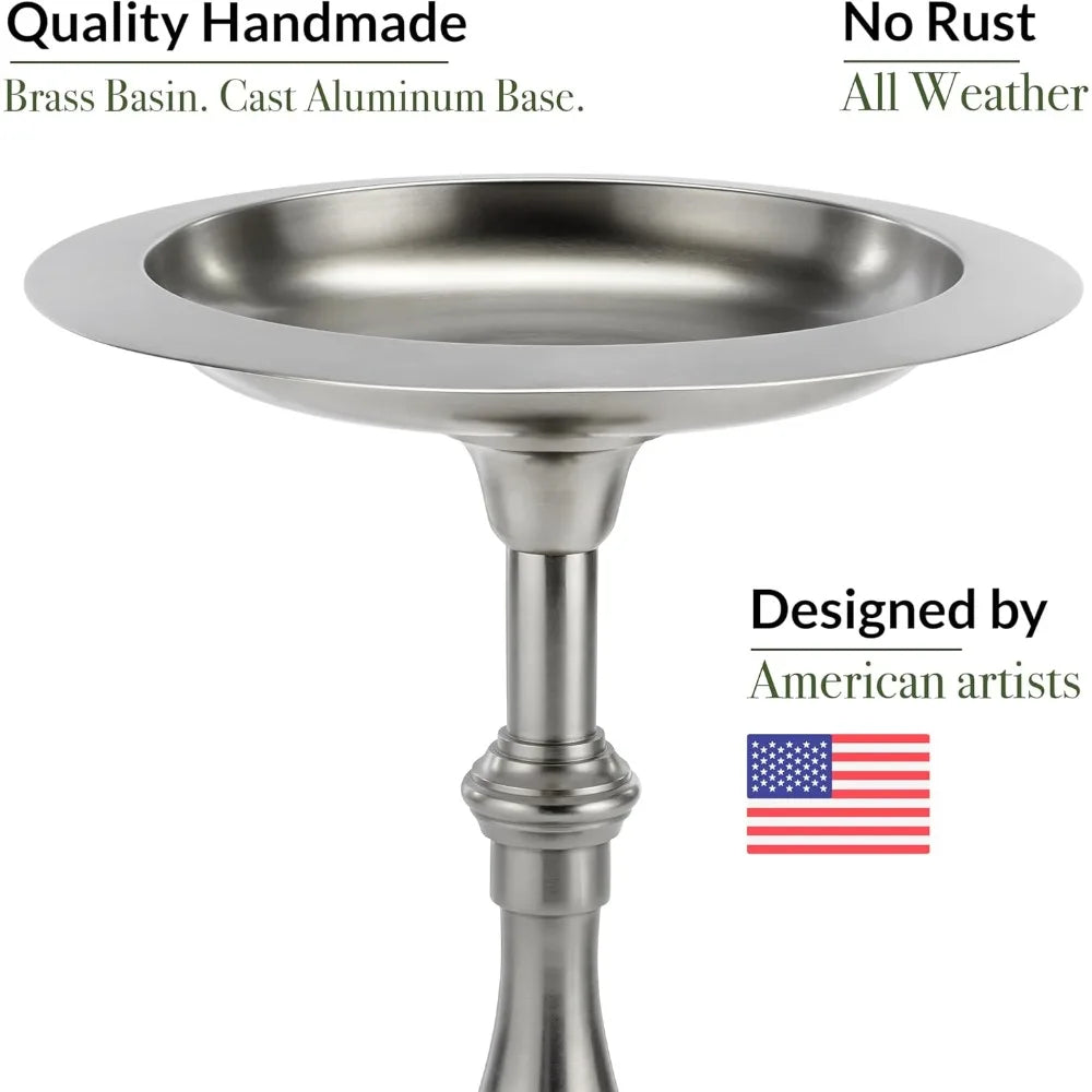 Classic Pewter Pedestal Free Standing Bird Bath for Outside Backyard, Outdoor Patio, Garden, Birdbath by Good Directions, Hummi