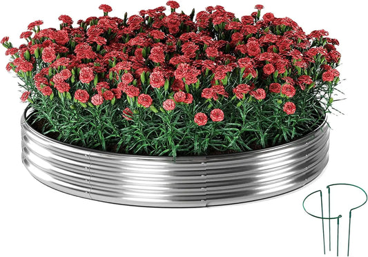 Galvanized Metal Round Raised Garden Bed Kit, 3x3x1FT Outdoor Planter Box for Gardening