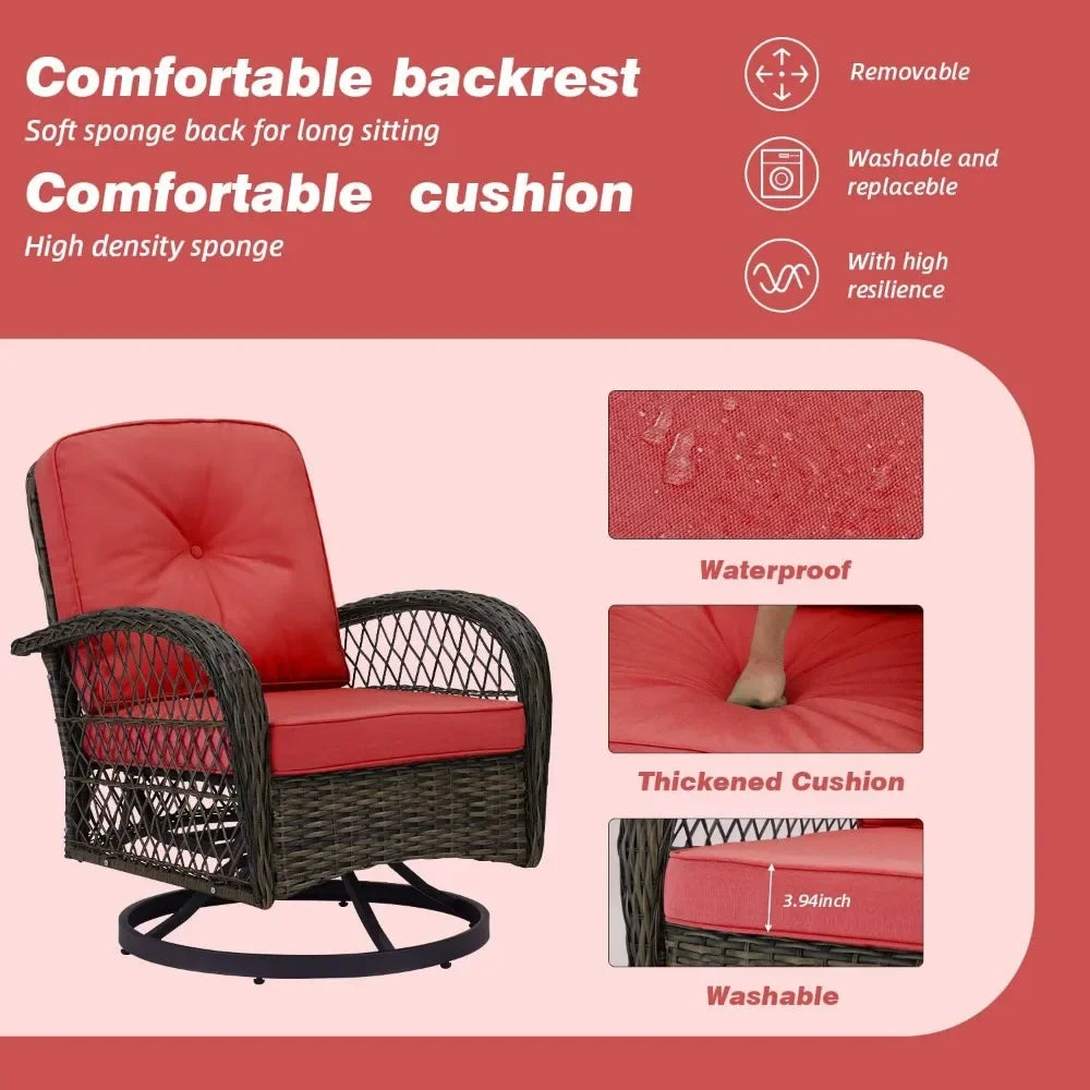 3 Pieces Outdoor Swivel Rocker Patio Chairs, with Glass Coffee Table, 360 Degree Rocking Patio Conversation Set