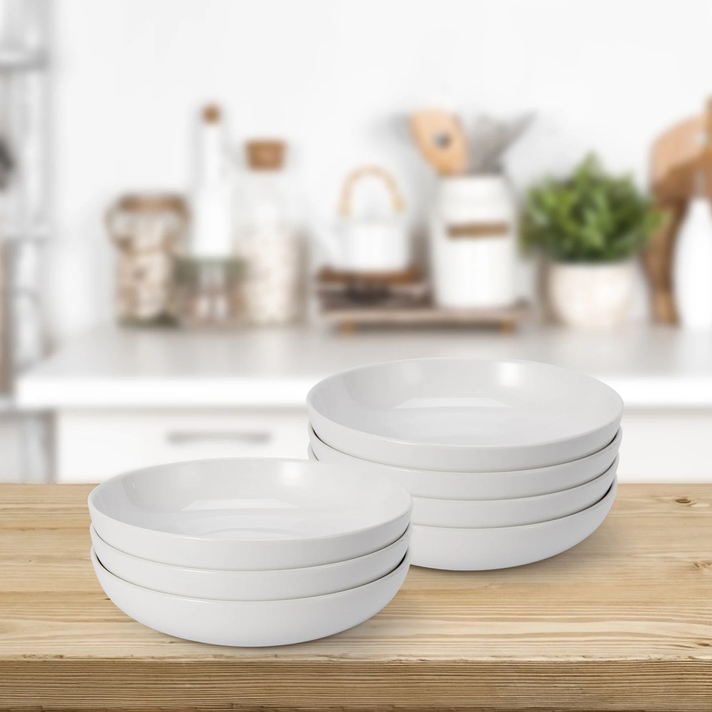 Pasta Bowls, 6 Pack 8 Inch Salad Bowl Set, Kitchen Porcelain Pasta Plates, Large Ceramic Shallow Bowls for Serving Dinner Noodle