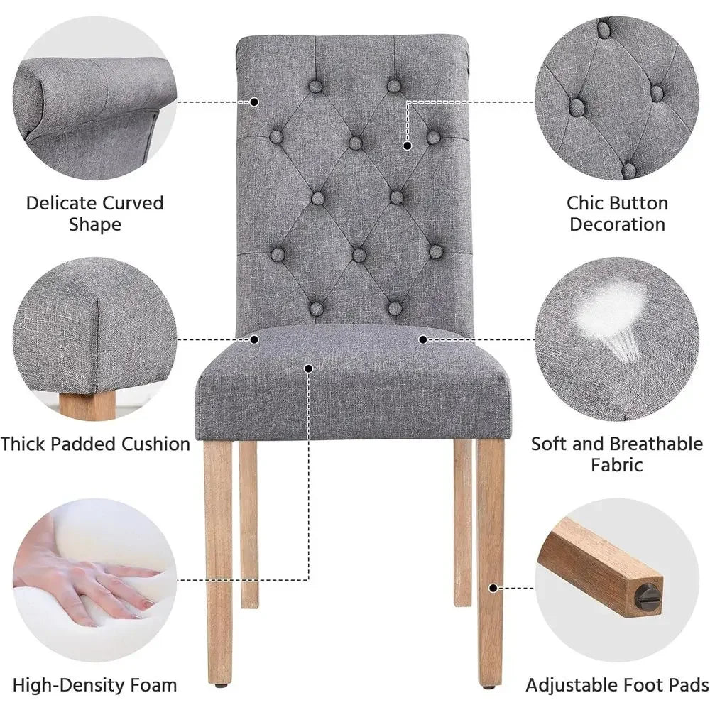 6-Piece Fabric Upholstered Dining Chairs Set with Button-Tufted High Back and Solid Wood Legs for Kitchen, Living Room, or Resta
