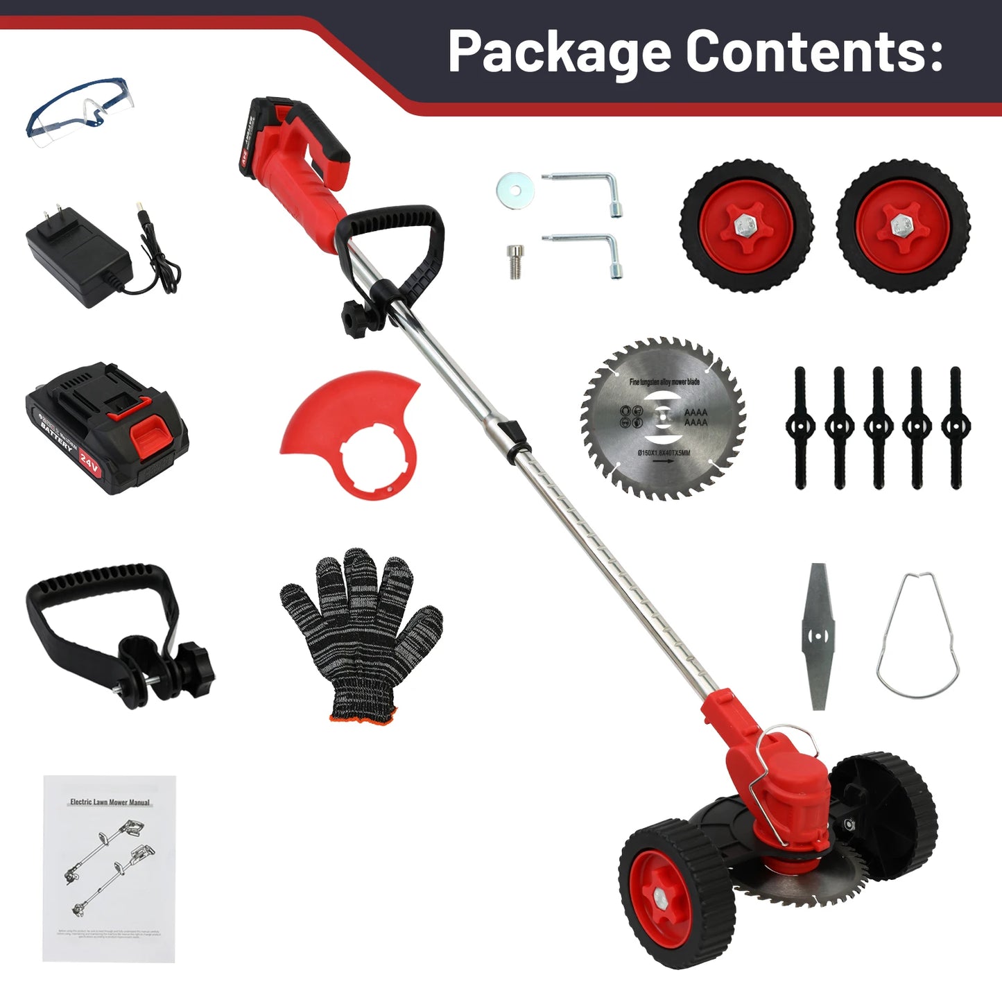 3-in-1 Cordless Grass Trimmer Electric Lawn Mower Edger Weed Wacker 21V with Wheels Battery 3 Cutting Blade Lawn Garden Tool