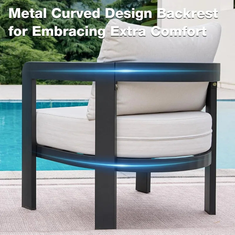 Outdoor Furniture Set, 2Pcs Patio Armchairs, Metal Modern Outside Furniture with 6'' Thick Cushions, Outdoor Conversation Set