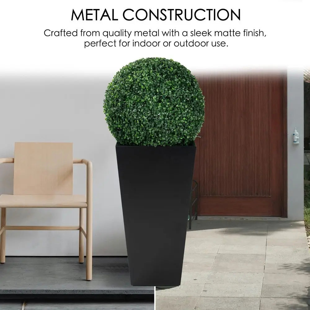 30 Hx15.4 Lx15.4 W Tall Taper Black Metal Planter Flower Plant Pot Indoor Outdoor Planters Steel Flower Pot AllWeather Use  -HOT