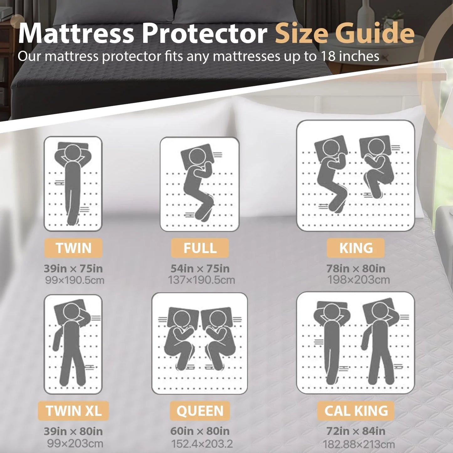 Waterproof Mattress Protector, Noiseless Mattress Pad with Deep Pocket, Soft Breathable Dirt-Proof Bed Mattress Cover Washable