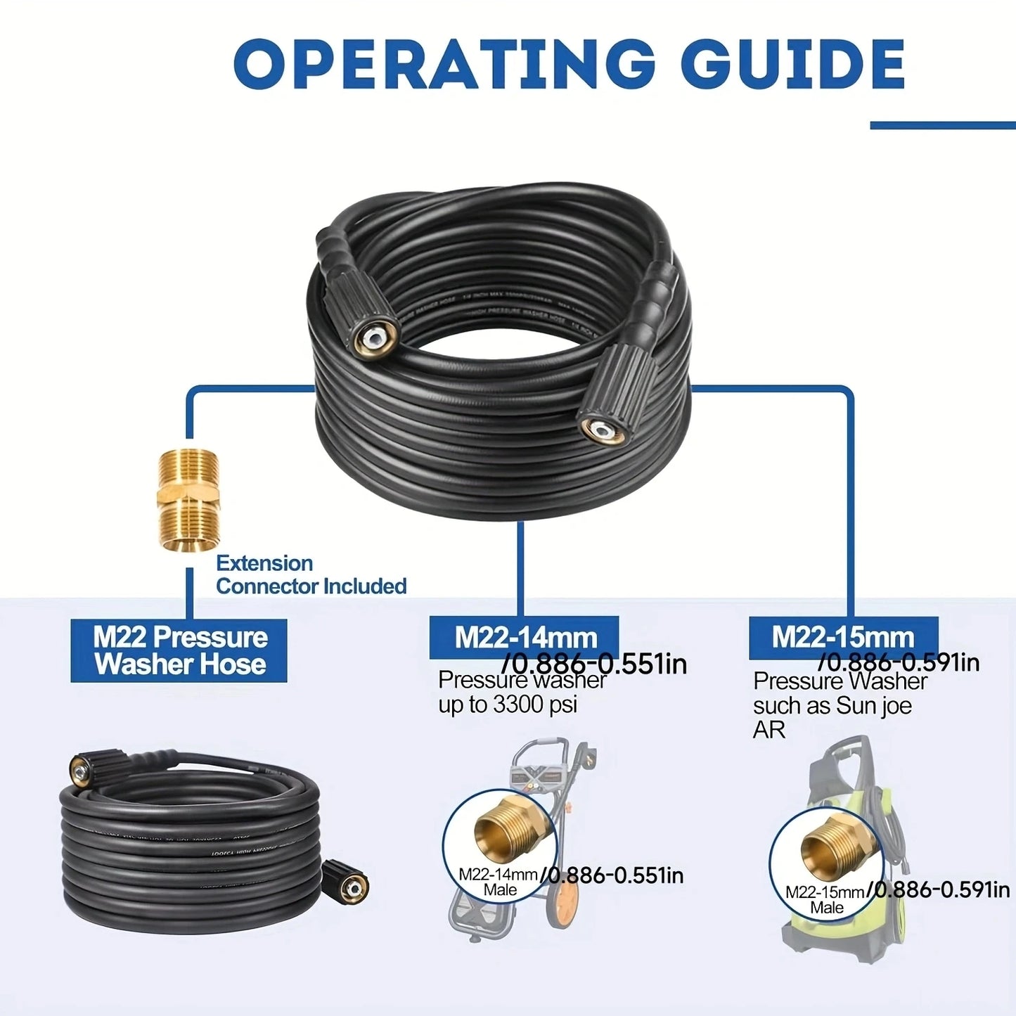 1pc 3-layer braided, shiny 5800PSl high-pressure washer hose - 26ft/50ft bright black-explosion no trace, anti-twist electric wa