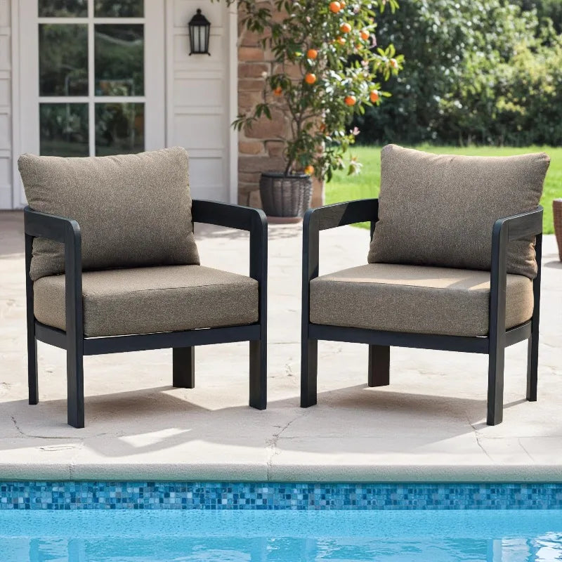 Outdoor Furniture Set, 2Pcs Patio Armchairs, Metal Modern Outside Furniture with 6'' Thick Cushions, Outdoor Conversation Set