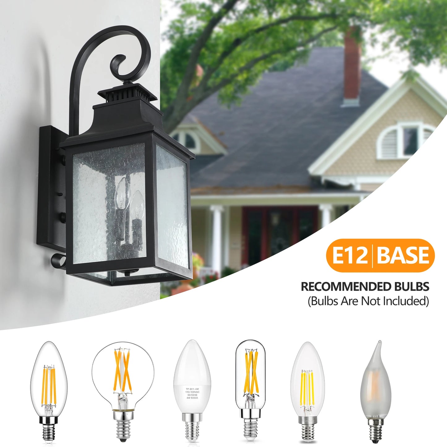 23 in Outdoor wall light fixture made of black metal transparent frosted glass, suitable for porch, terrace, garage, garden