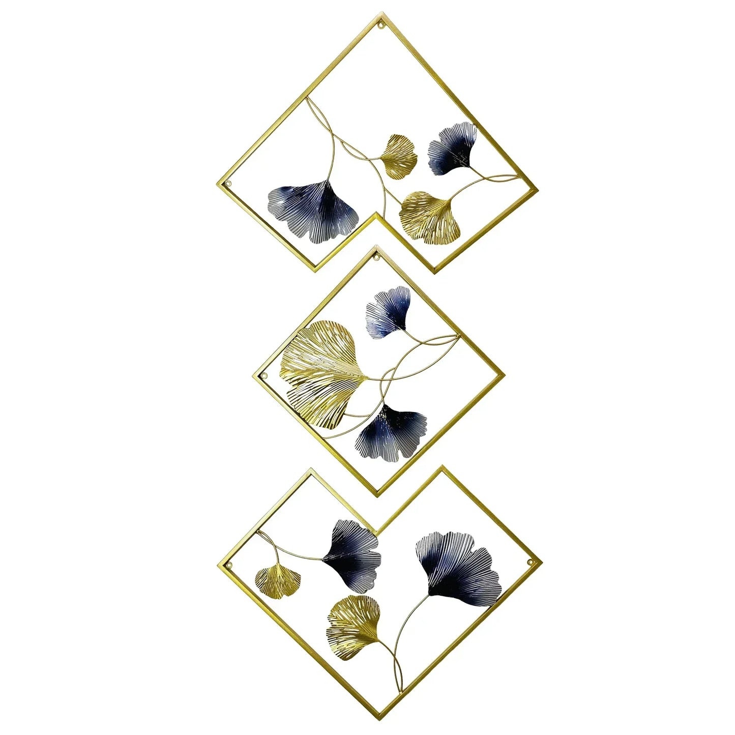 Creative Flowers Hanging Wall Sculpture Decor, 3 Pcs Ginkgo Metal Wall Art,Thickened Frame 20mm, Iron Artwork for Home Decor