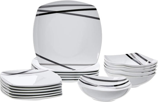 18-Piece Square Dinnerware Set for 6 - Modern Beams Plates and Bowls, Kitchen Essentials