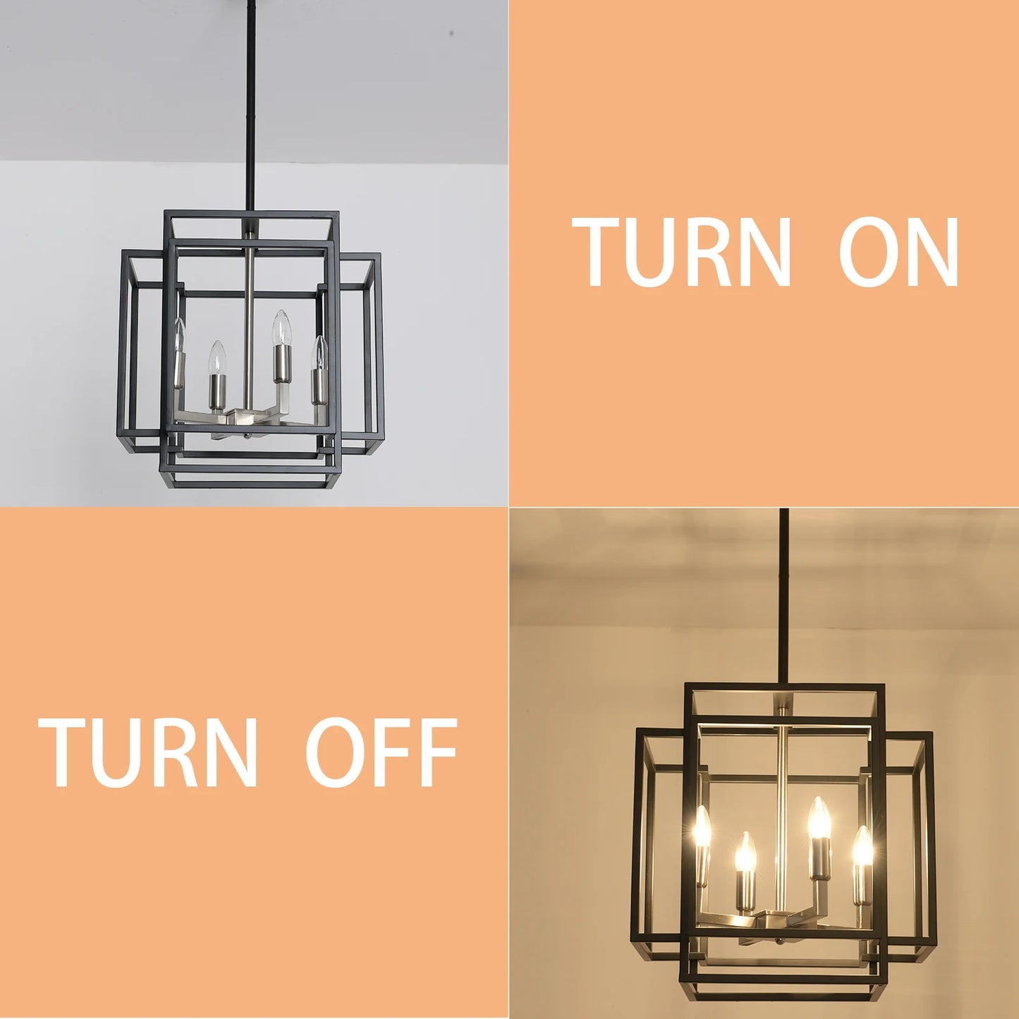 4-Lights Pendant Lights Fixtures Lantern American Style Industrial Farmhouse Hanging Chandelier for Living Room Island Kitchen