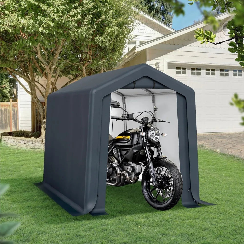 Outdoor Storage Shed Carport 6x10 ft Heavy Duty, Portable Garden Yard Car Port Shelter Storage Tent Garage with Roll Up Doors