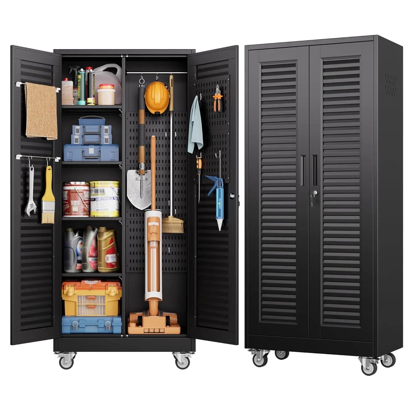 Lockable Metal Storage Cabinet with 4 Adjuatable Shelves,Garage Storage Cabinet with Wheels and 5 Remove, Customized
