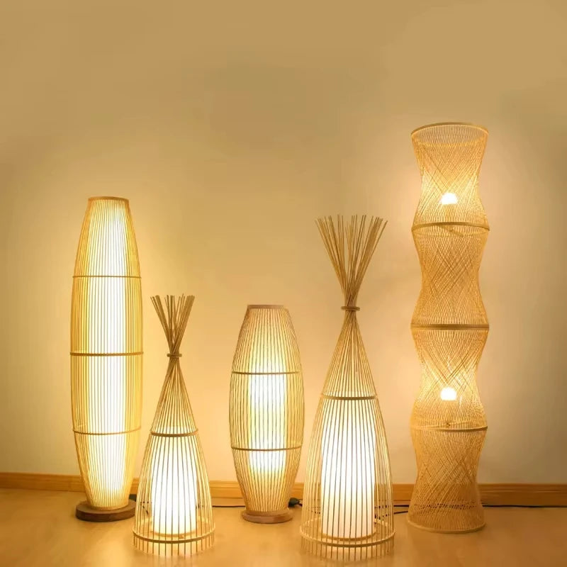 Art Chinese Floor Lamp Retro Bamboo Weaving Living Room Tea Room Japanese Bedroom Classic Creative Ornament Lighting Fixtures