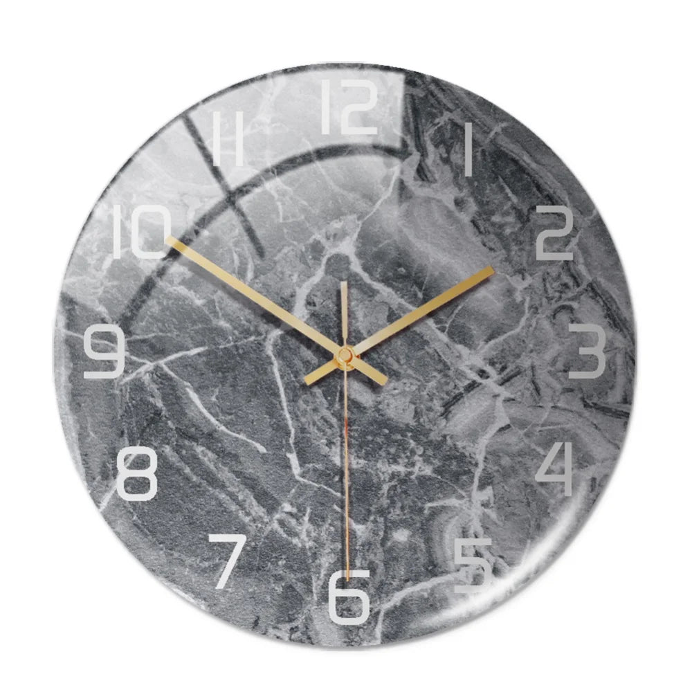 30CM Wall Clock New Listing Round Marble Three-Dimensional Clock Home Decorations For Living Room Kitchen Bedroom And Office