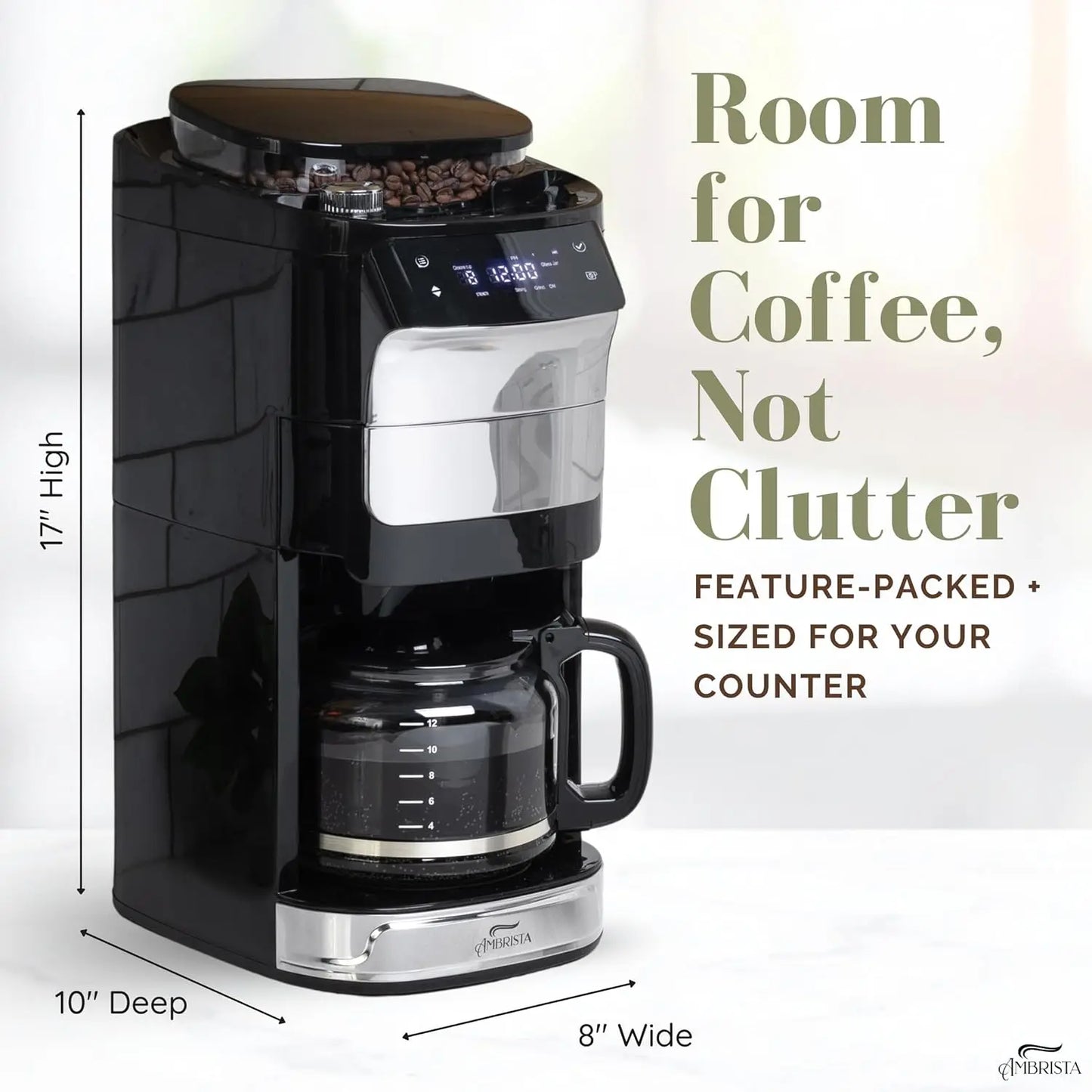 12-Cup Digital Drip Coffee Maker with Built-In Burr Grinder | Programmable Coffee Machine | Reusable Filter and, Customized