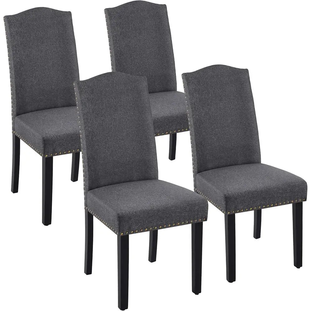 Set of 4 Fabric-Upholstered Dining Chairs with Solid Wood Legs and Nailhead Trim, Gray, Suitable for Kitchen, Living Room, Resta