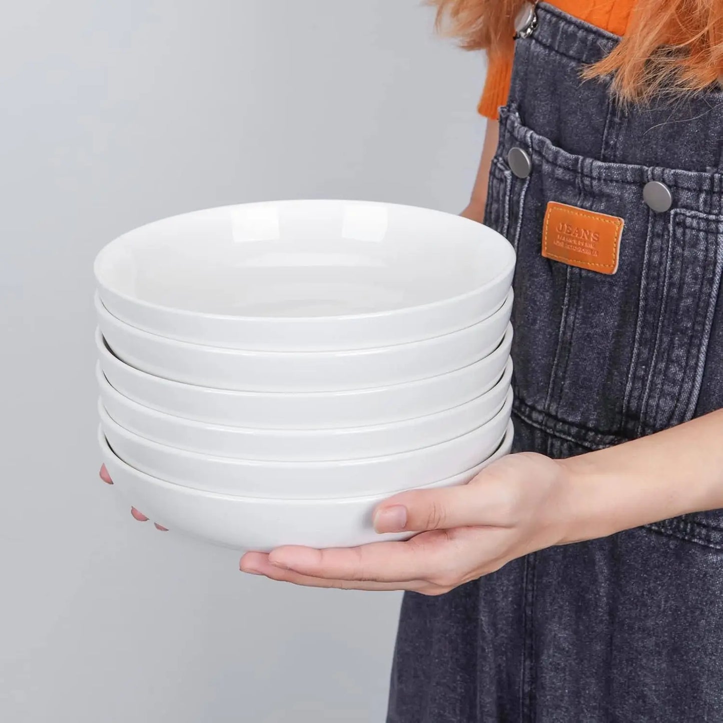 22 Ounce Porcelain Pasta Bowls Set 6 Pack Premium Ceramic Large Capacity Plates for Salad and Soup, Serving Bowl,Dishwasher Safe