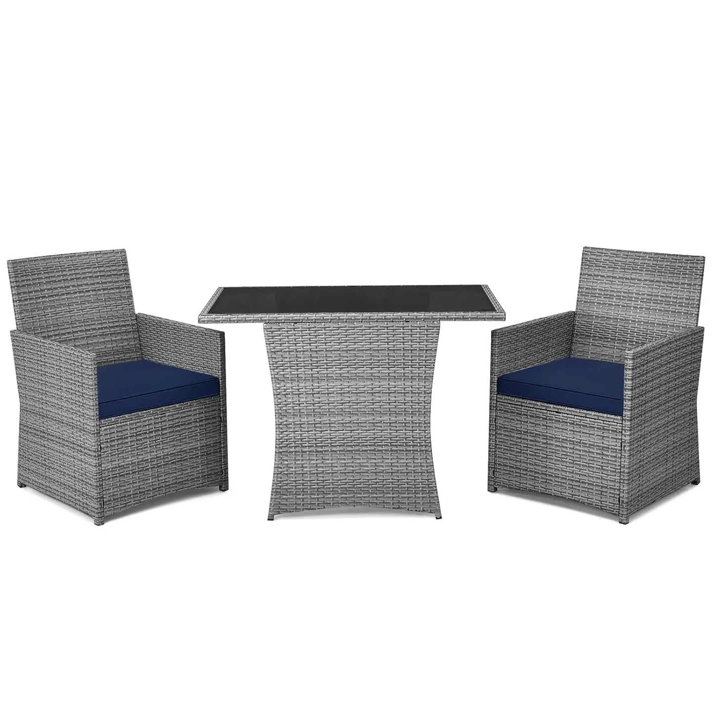3 Pieces Patio Rattan Furniture Set, Outdoor Wicker Conversation Set with Sponge and Coffee Table, Cushioned Dining, Customized