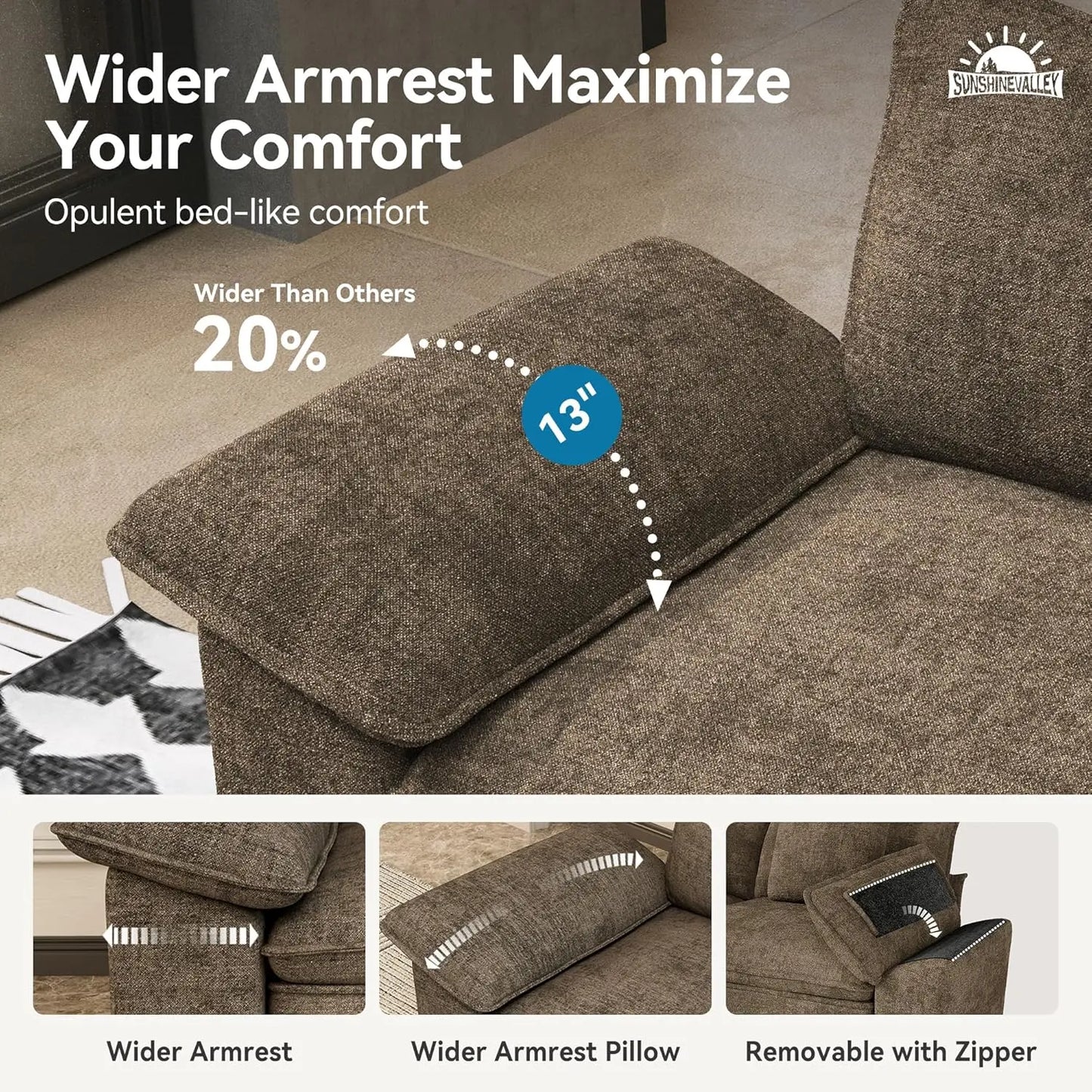 L Shaped Modular Cloud Couch, 123.6'' Comfy Chenille Sectional Sofa with Wider Armrest and Ottoman, Upholstered, Customized