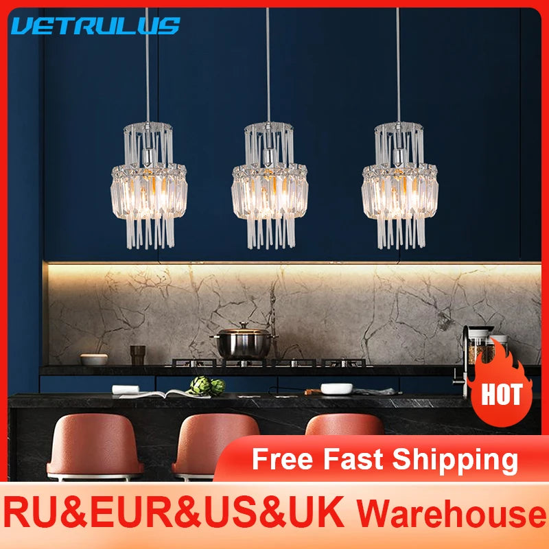 Modern Crystal Ceiling Lamp Glass Pendant Light Living Dining Room Nordic Chandelier Home Hotel Decor Luminaire Bright Fixture